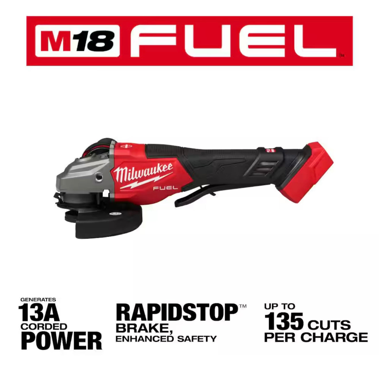 Milwaukee M18 FUEL Cordless 4-1/2 in./6 in. Braking Grinder with Paddle Switch (3670-20)