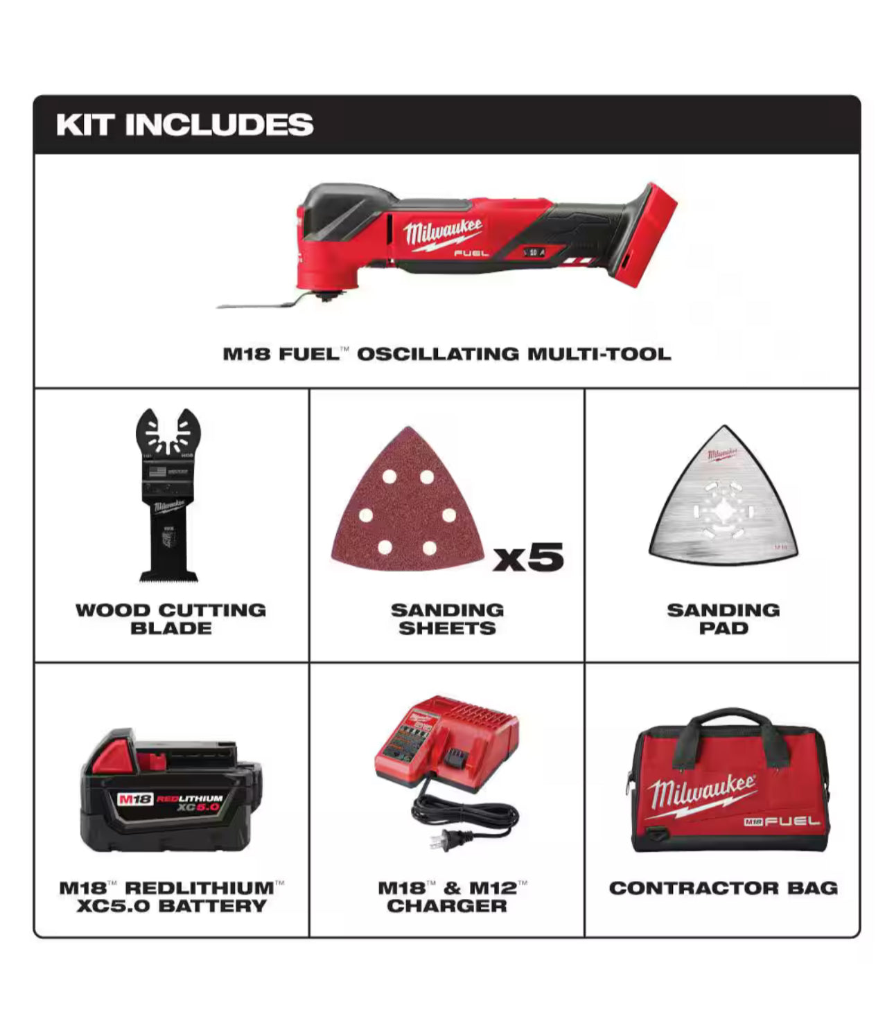 Milwaukee M18 FUEL Oscillating Multi-Tool Kit with one 5.0 Ah Battery, Charger, Tool Bag (2836-21)