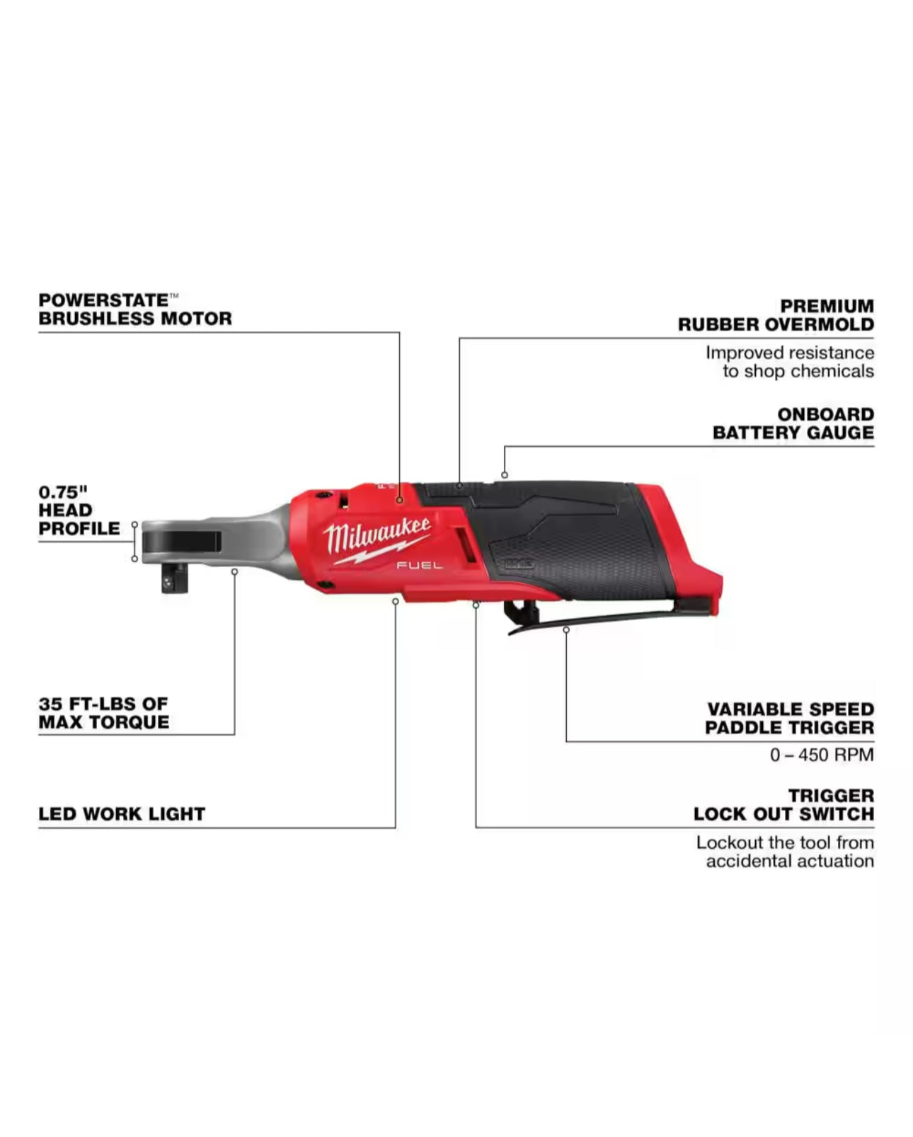 Trinquete Milwaukee M12 Fuel de alta velocidad de 3/8 pulg. (2567-20)