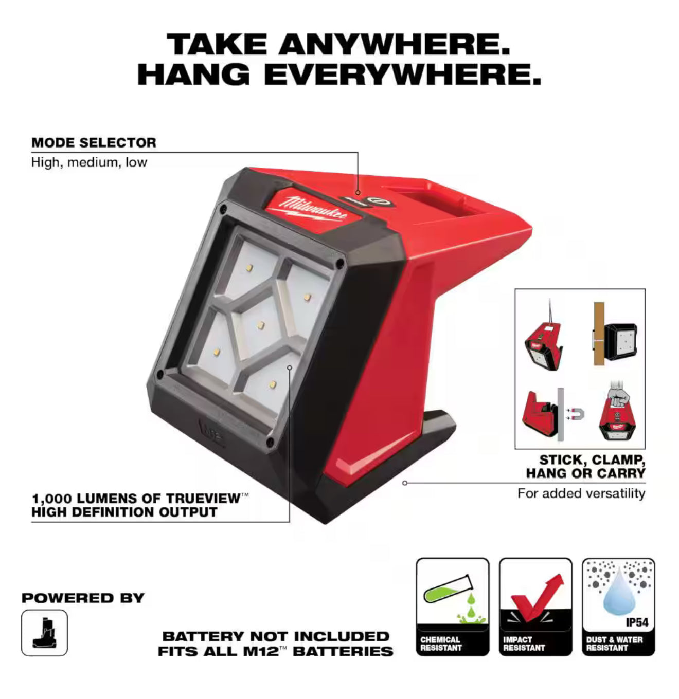 Milwaukee M12 1000 Lumens Rover LED Compact Flood Light (2364-20)