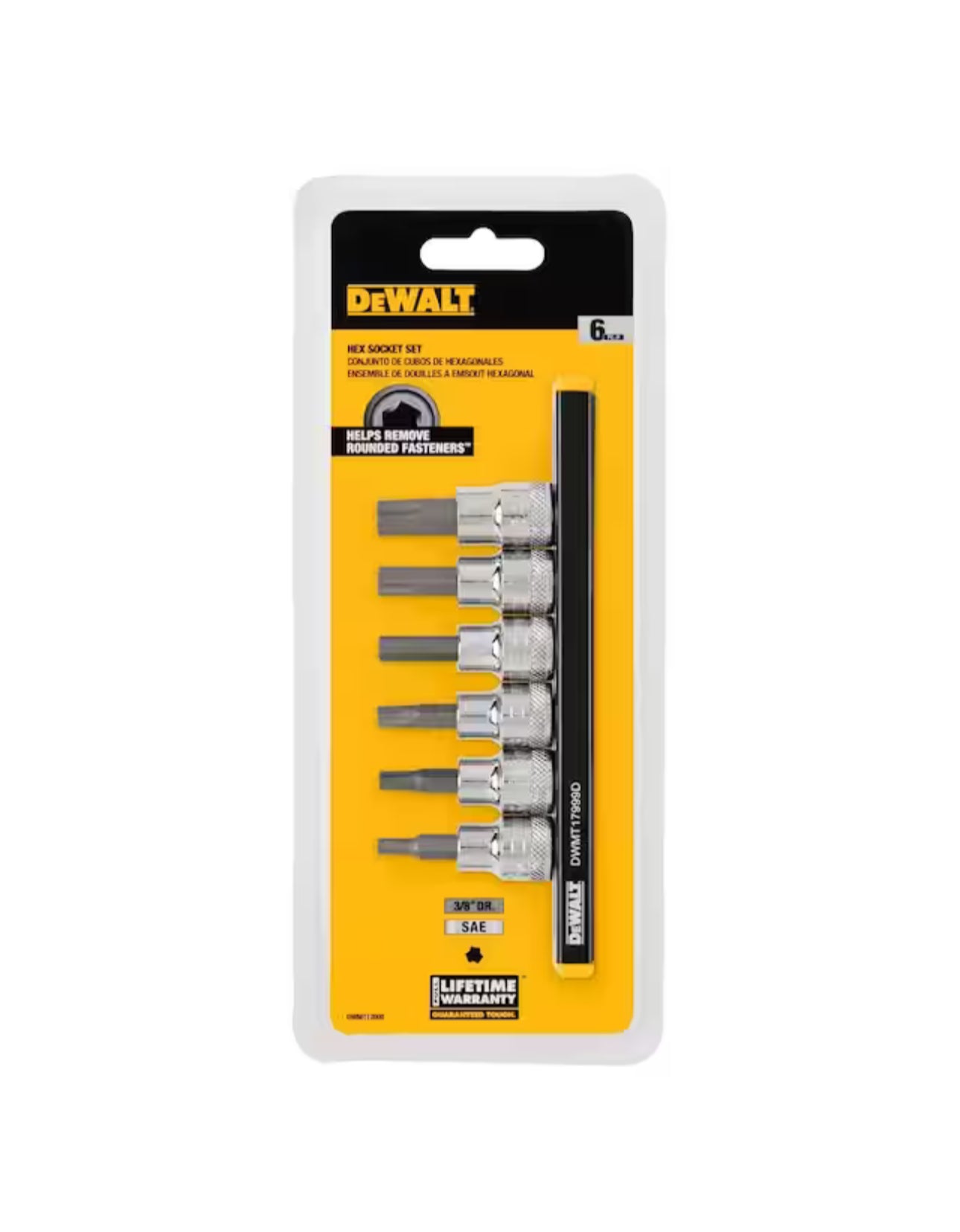 Juego de dados hexagonales SAE con accionamiento de 3/8” DEWALT (6 piezas)