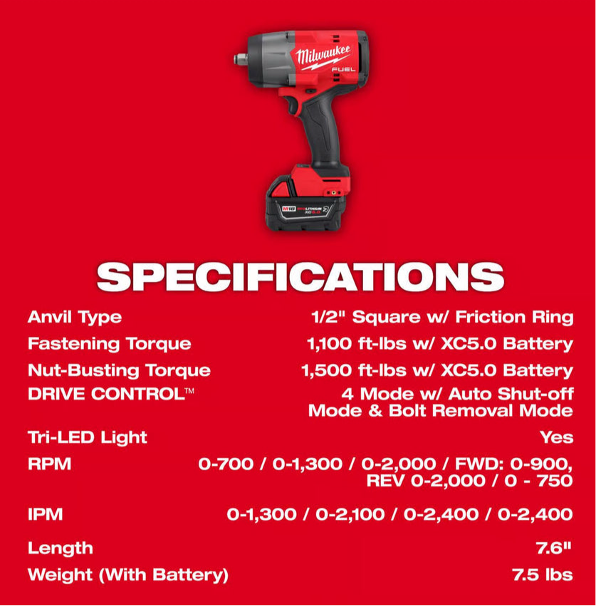 Milwaukee M18 FUEL Cordless 1/2 Impact Wrench w/Friction Ring Kit (2967-21B)