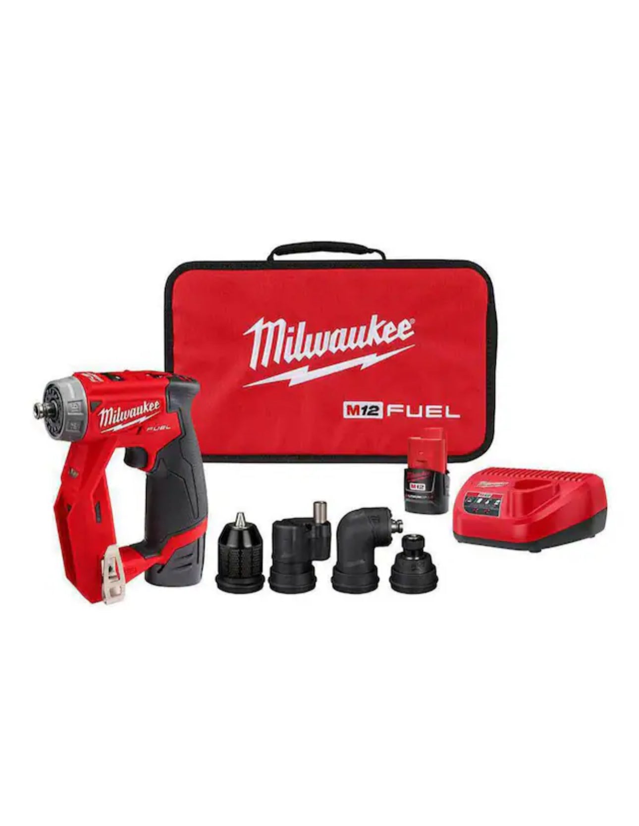 Kit de taladro atornillador de instalación 4 en 1 Milwaukee M12 Fuel de 3/8 pulgadas con 4 cabezales de herramientas (2505-22)