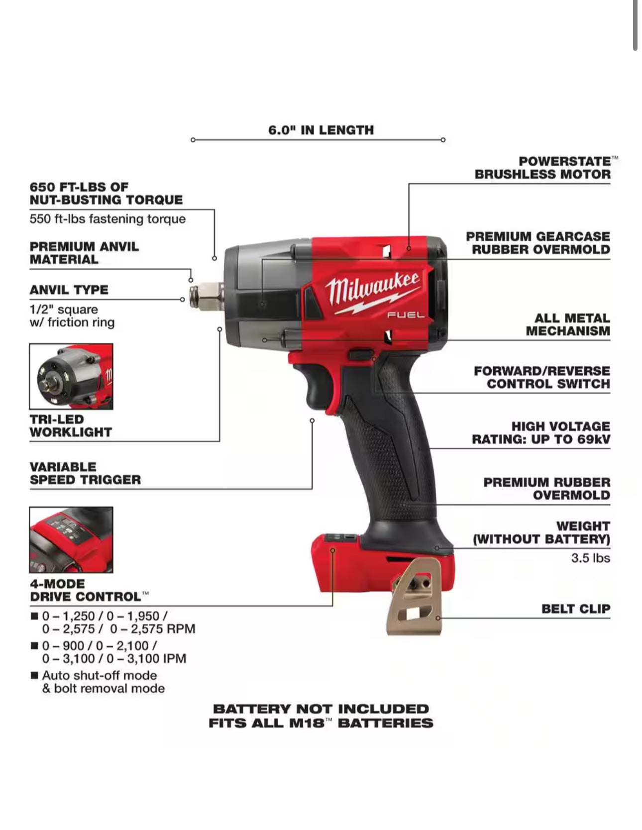 Milwaukee M18 Fuel Mid Torque 1/2” Impact Wrench (2962-20)