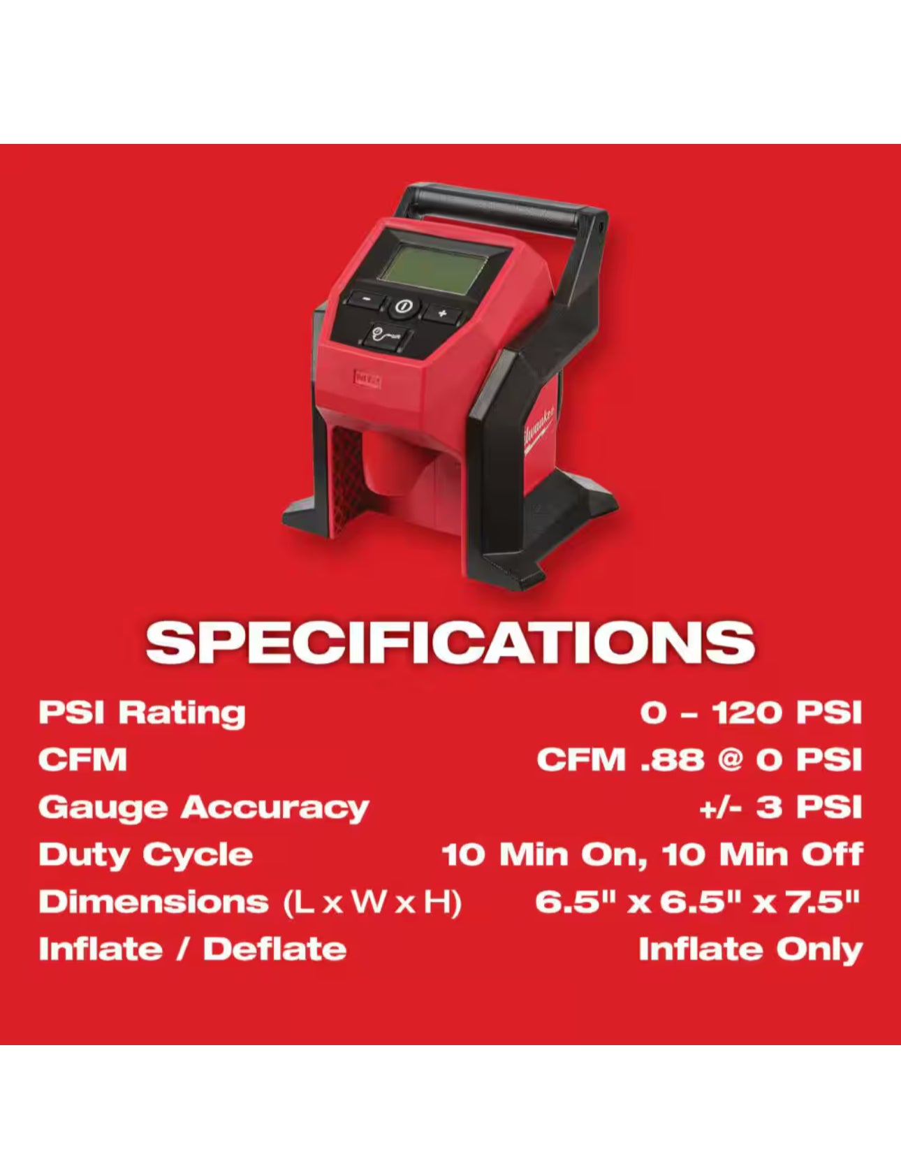 Milwaukee M12 Inflator tool-only (2475-20) No Retail Packaging