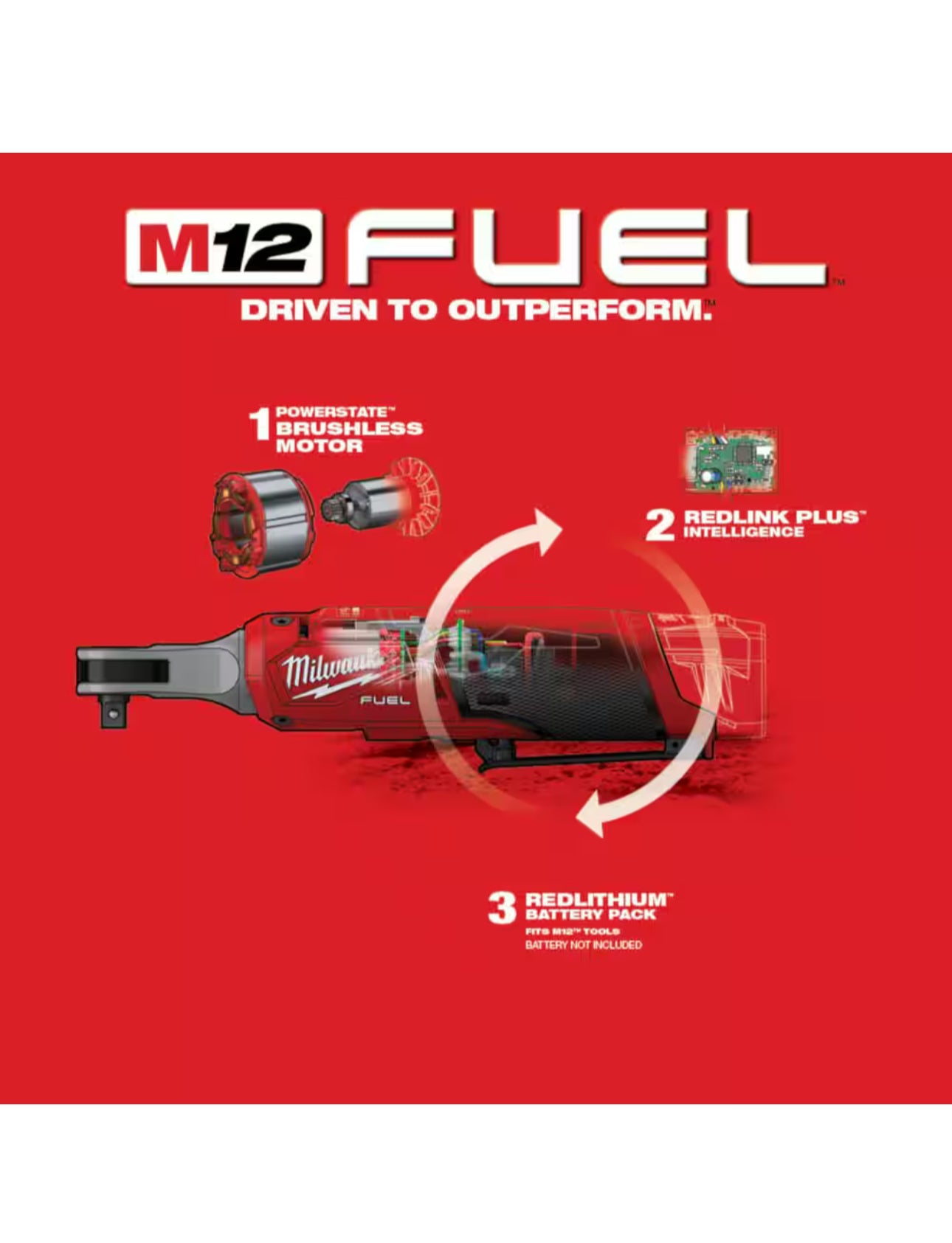 Trinquete Milwaukee M12 Fuel de alta velocidad de 3/8 pulg. (2567-20)
