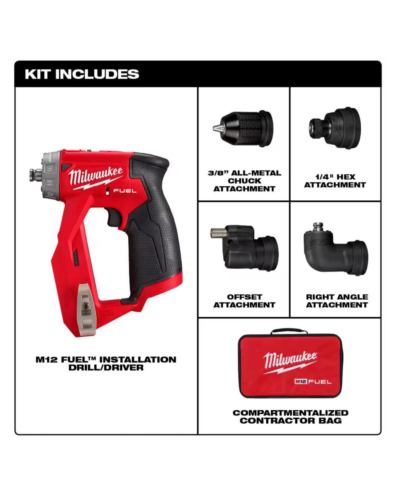 Taladro atornillador de instalación de COMBUSTIBLE Milwaukee de 3/8” M12 (2505-20)