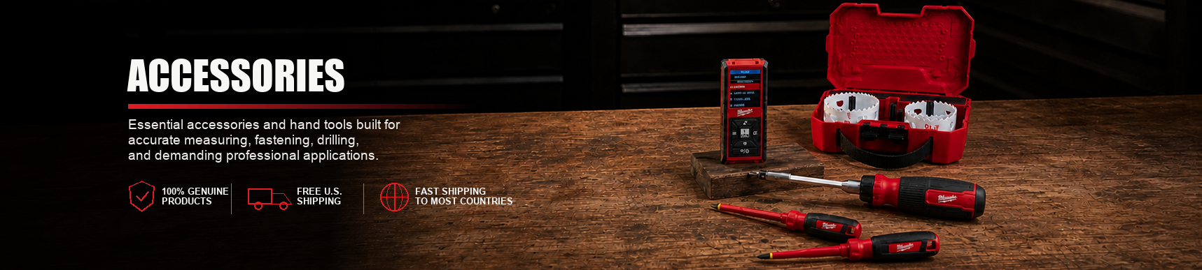 Genuine power tool accessories including drill bits, saw blades, batteries, chargers, sanding discs, and replacement parts for professional and DIY projects.