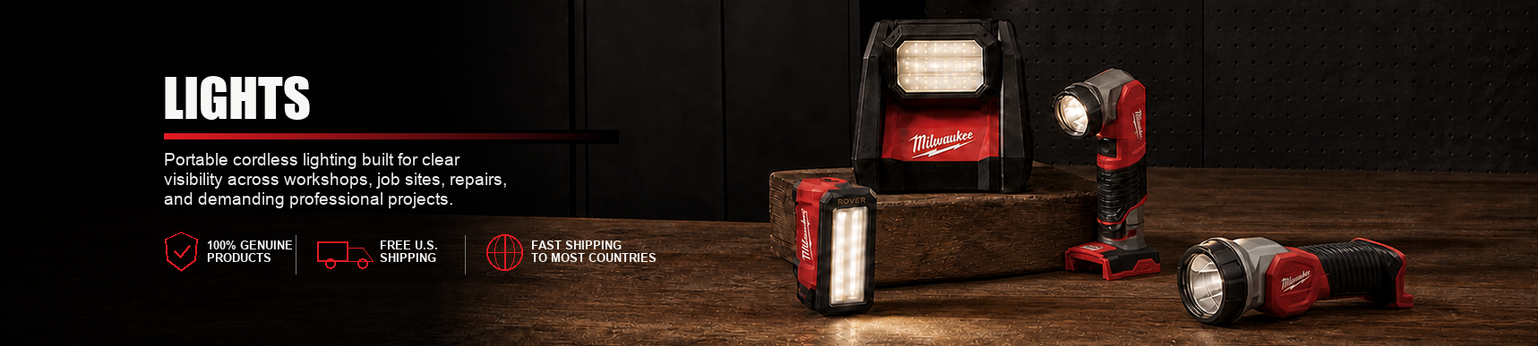 Professional portable lights, work lights, and flashlights designed for construction sites, workshops, garages, and everyday projects.