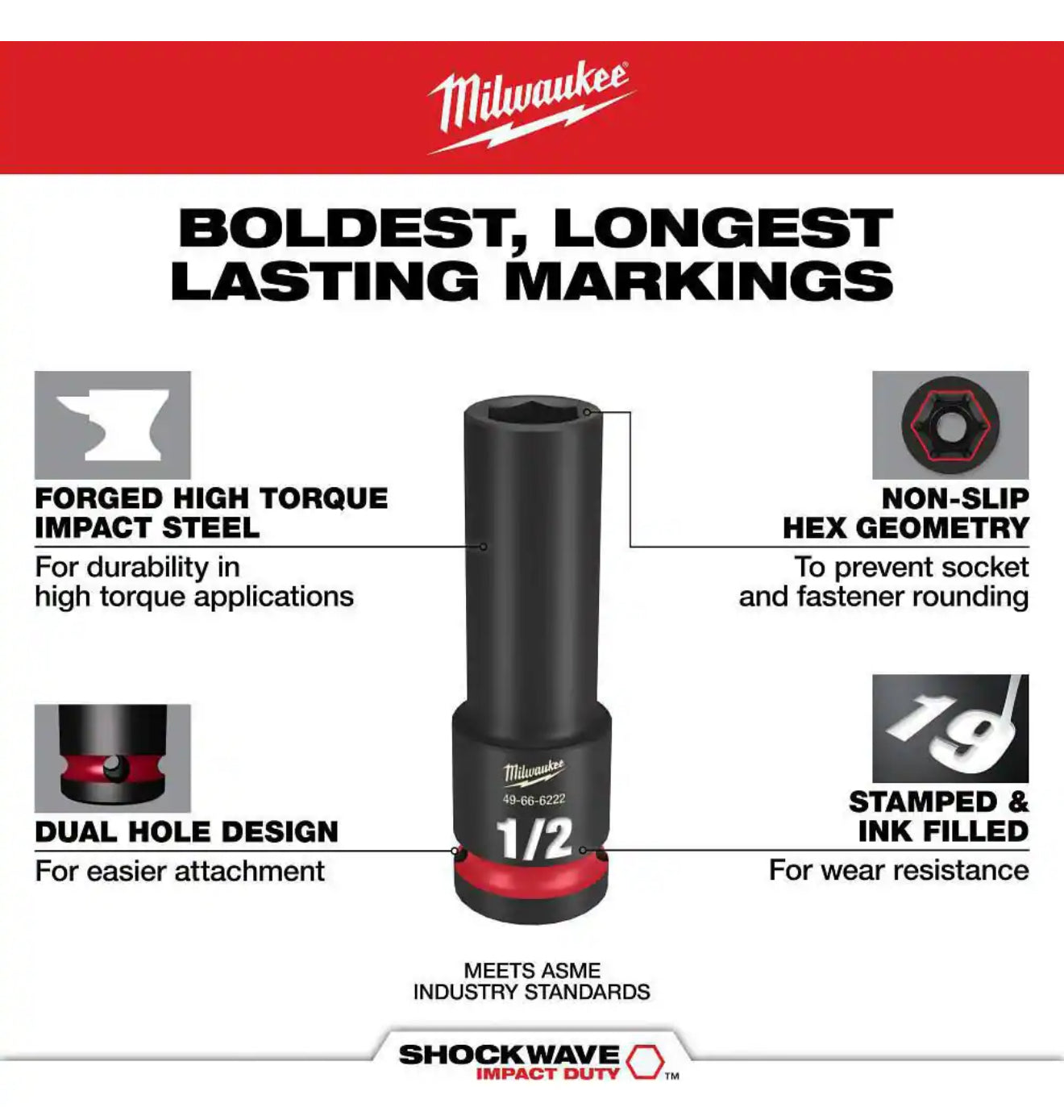 Milwaukee SHOCKWAVE 1/2” Drive SAE 6 Point Impact Socket Set (19-Piece)