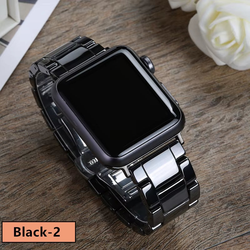 Ceramic Strap for  Watch Band 44Mm 40Mm 45Mm 42Mm 38 41 Butterfly Buckle Bracelet Iwatch Series 6 Se 7 8 9 Ultra 49Mm Band