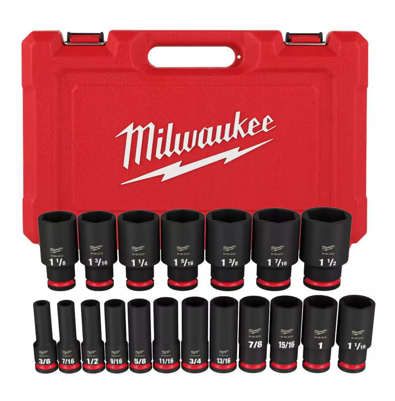 Milwaukee SHOCKWAVE 1/2” Drive SAE 6 Point Impact Socket Set (19-Piece)