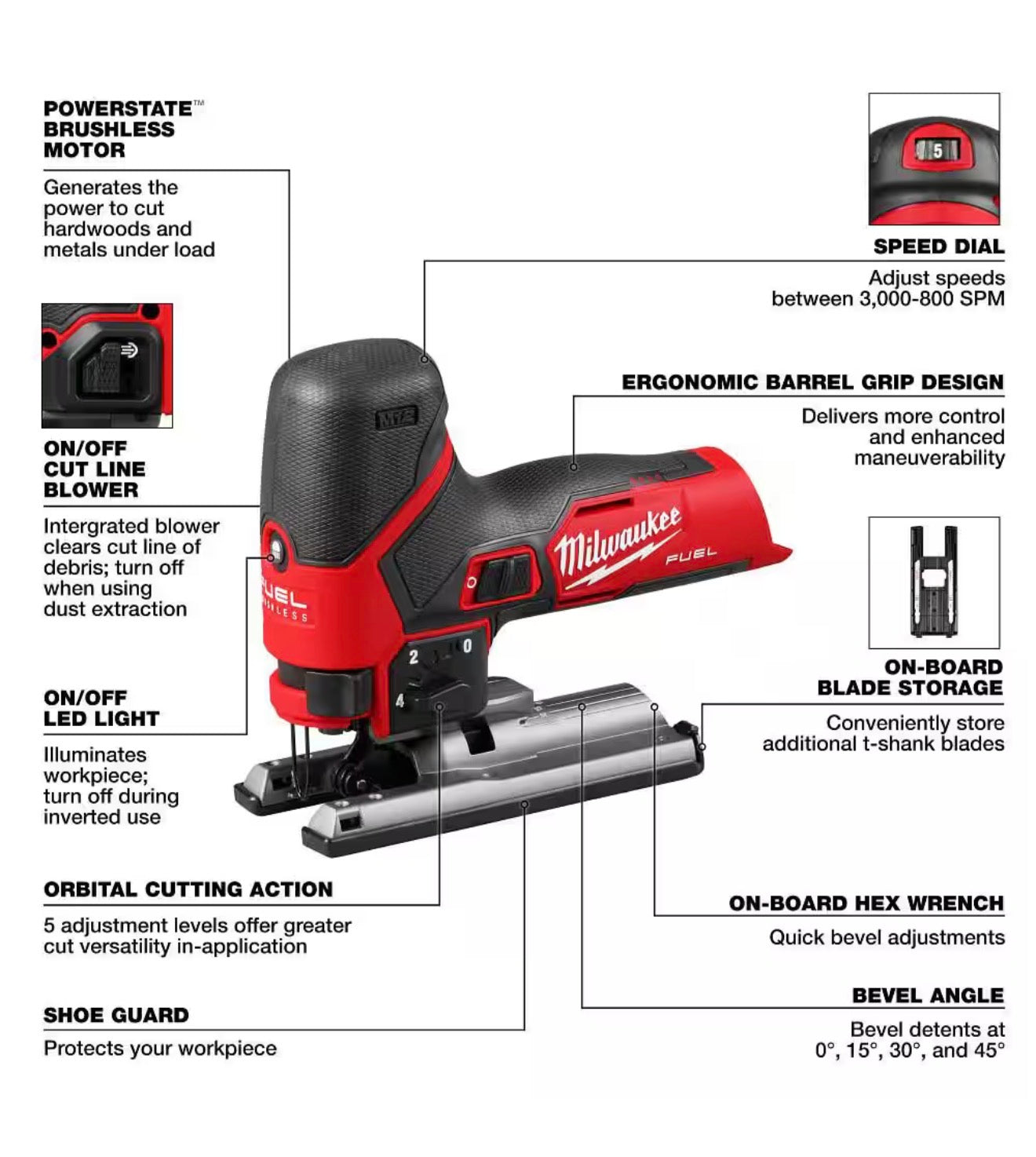 Milwaukee M12 12V Fuel Cordless Jig Saw (2545-20)