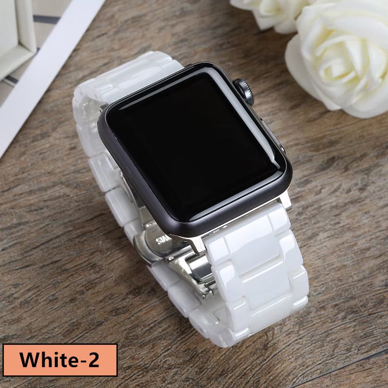 Ceramic Strap for  Watch Band 44Mm 40Mm 45Mm 42Mm 38 41 Butterfly Buckle Bracelet Iwatch Series 6 Se 7 8 9 Ultra 49Mm Band