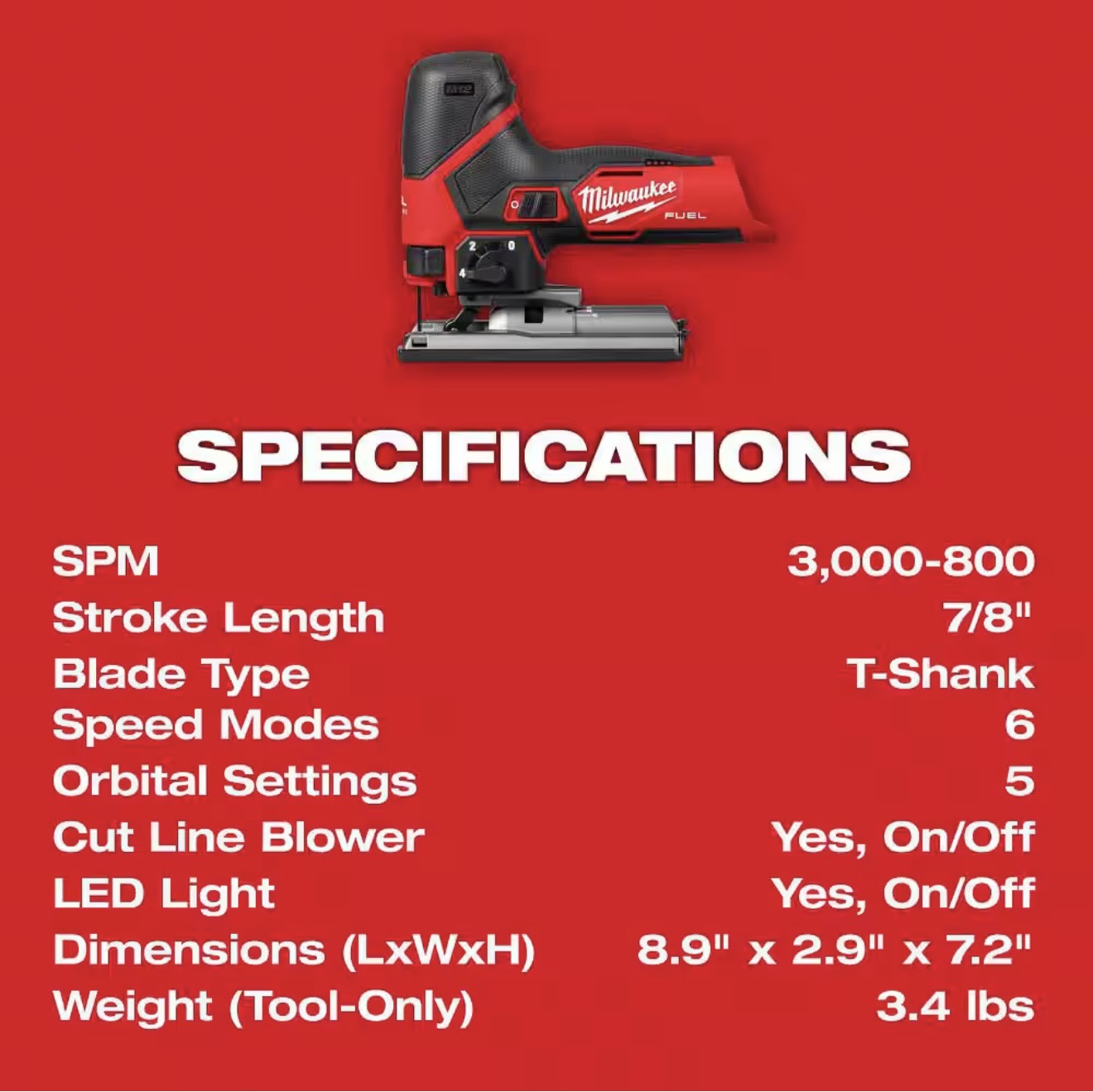 Milwaukee M12 12V Fuel Cordless Jig Saw (2545-20)