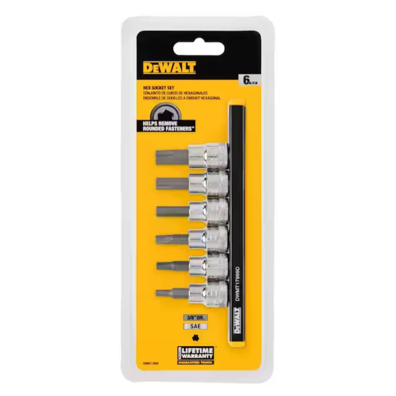 Packaged set of Dewalt drill bits on a white background