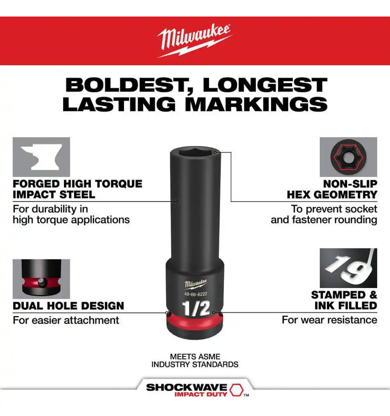 Milwaukee SHOCKWAVE 3/8” Drive Deep Well 6 Point Impact Socket Set (12-Piece)