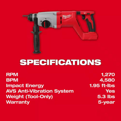 Milwaukee 2613-20 rotary hammer product specifications