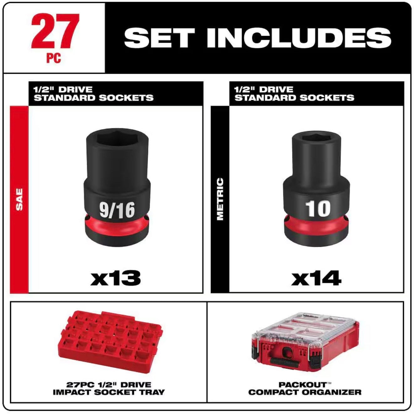 Milwaukee 27-Piece 1/2 Drive Impact Socket Set