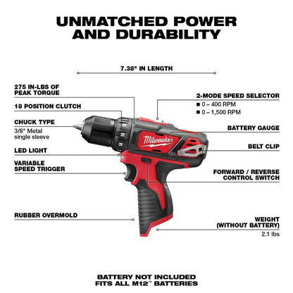 Milwaukee M12 Cordless 3/8" Drill/Driver (2407-20)