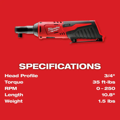 Milwaukee M12 Cordless 3/8 in. Ratchet 2457-20 Professional Power Tool