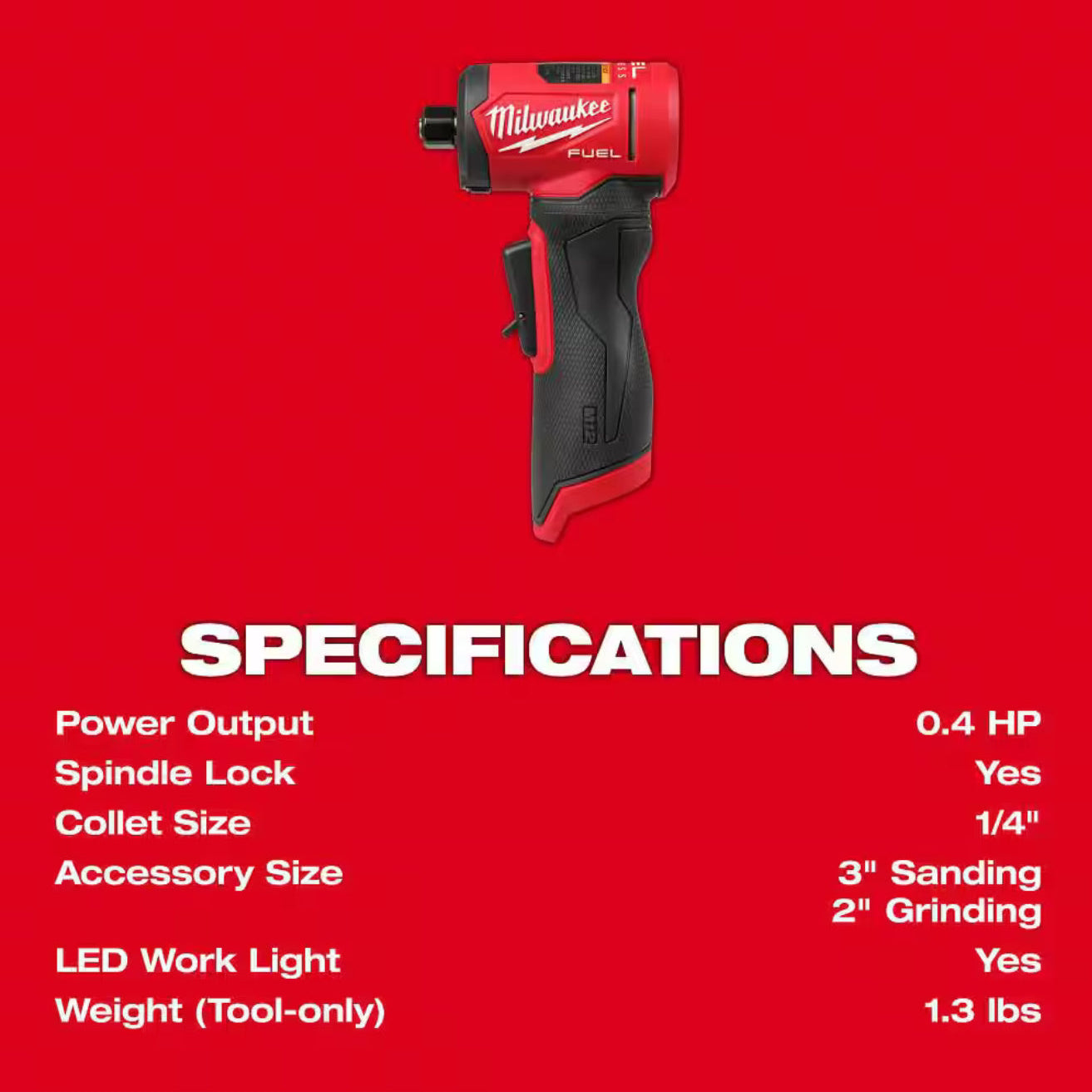 Milwaukee M12 FUEL 1/4 in. Die Grinder 3485-20 with Variable Speed Trigger and LED Work Light
