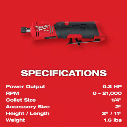 Milwaukee M12 FUEL 2486-20 Cordless 1/4 in. Straight Die Grinder with 3-Mode RPM Control