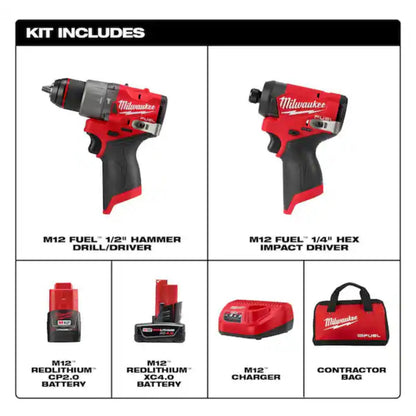 Milwaukee M12 FUEL hammer drill and impact driver with carrying case