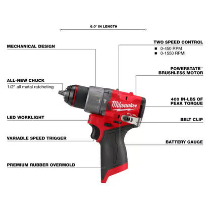 Milwaukee M12 FUEL hammer drill front view