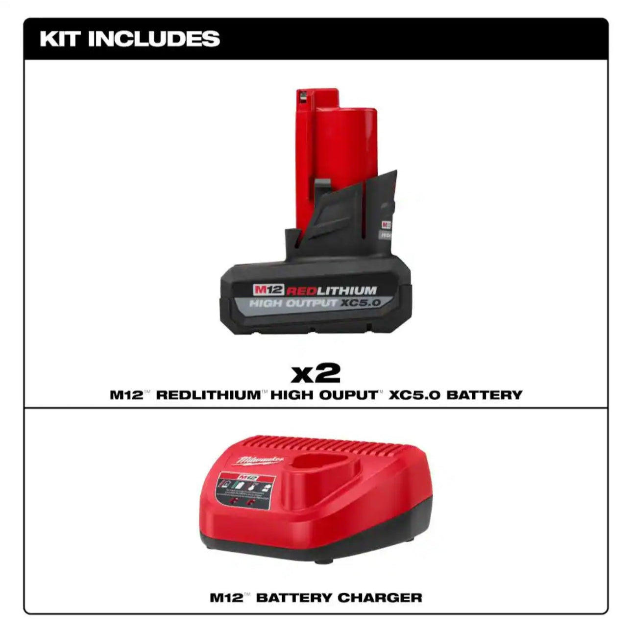 Milwaukee M12 HIGH OUTPUT 5.0 Ah Battery Starter Kit