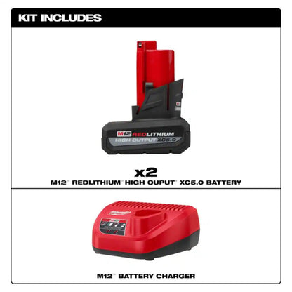 Milwaukee M12 HIGH OUTPUT 5.0 Ah Battery Starter Kit