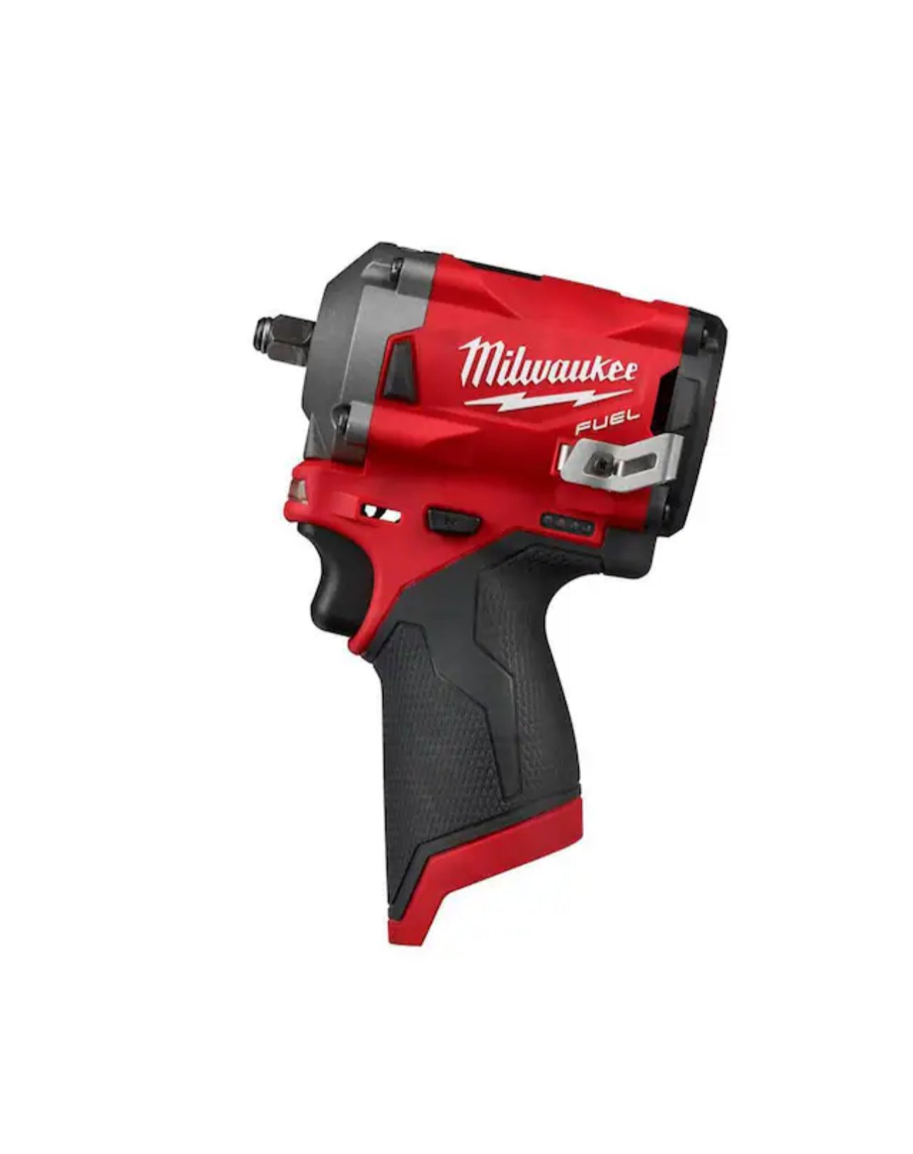 Milwaukee Fuel cordless impact wrench in red and black, shown from a side profile view on a plain white background.