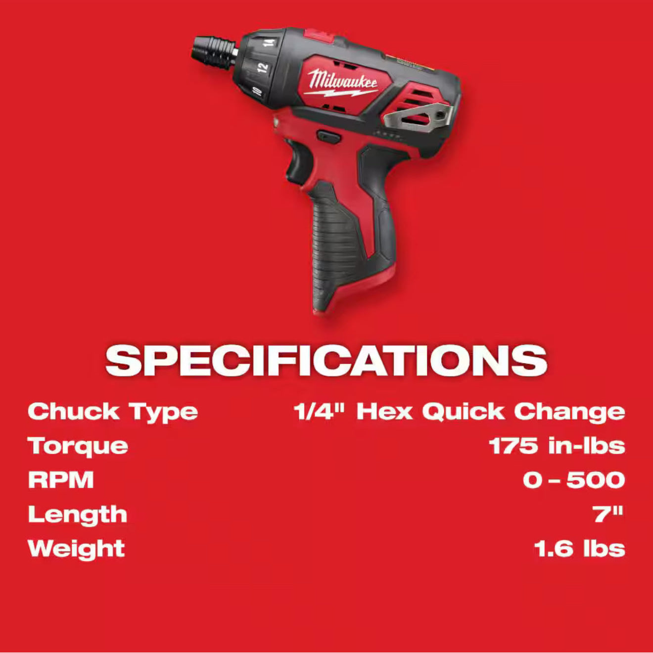 Milwaukee M12 cordless 1/4" hex screwdriver