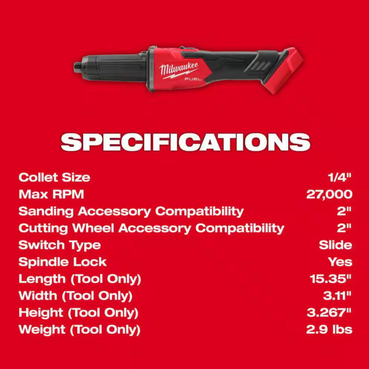 Milwaukee M18 FUEL 1/4 in. Die Grinder 2939-20 for Grinding, Deburring, and Surface Preparation
