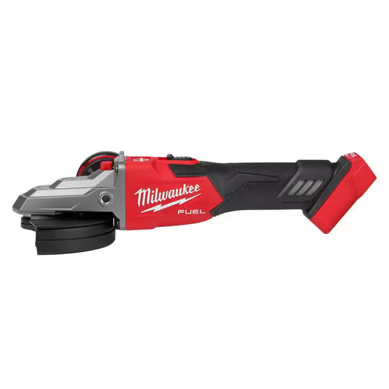Milwaukee M18 FUEL™ 5" Flathead Braking Grinder with Slide Switch Lock-On 2887-20 featuring a POWERSTATE™ Brushless Motor, RAPIDSTOP™ Brake, and flathead design for professional metal fabrication.