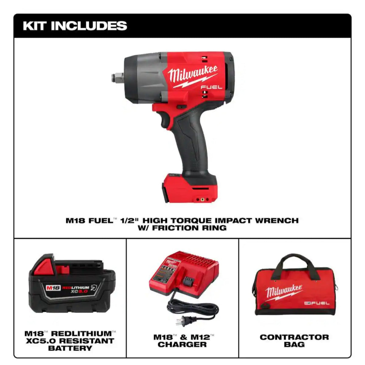Milwaukee M18 FUEL High Torque Impact Wrench Kit 2967-21B