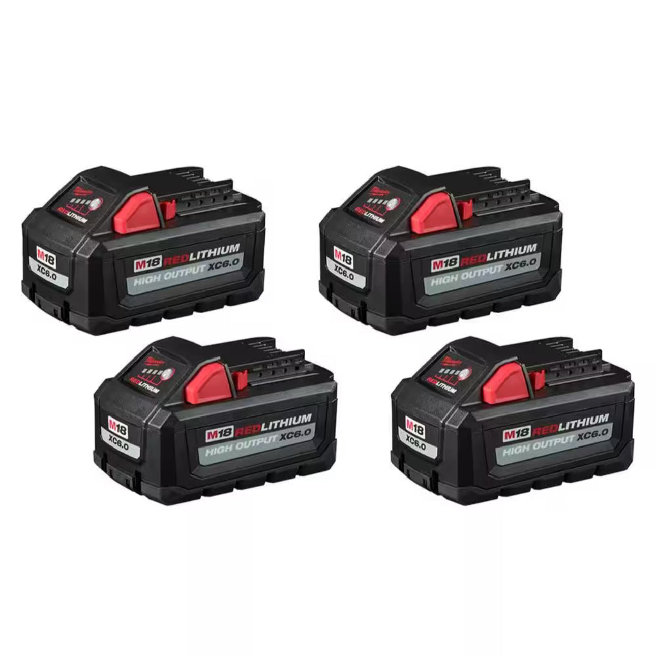 Four Milwaukee M18 Red Lithium High Output 6.0Ah battery packs