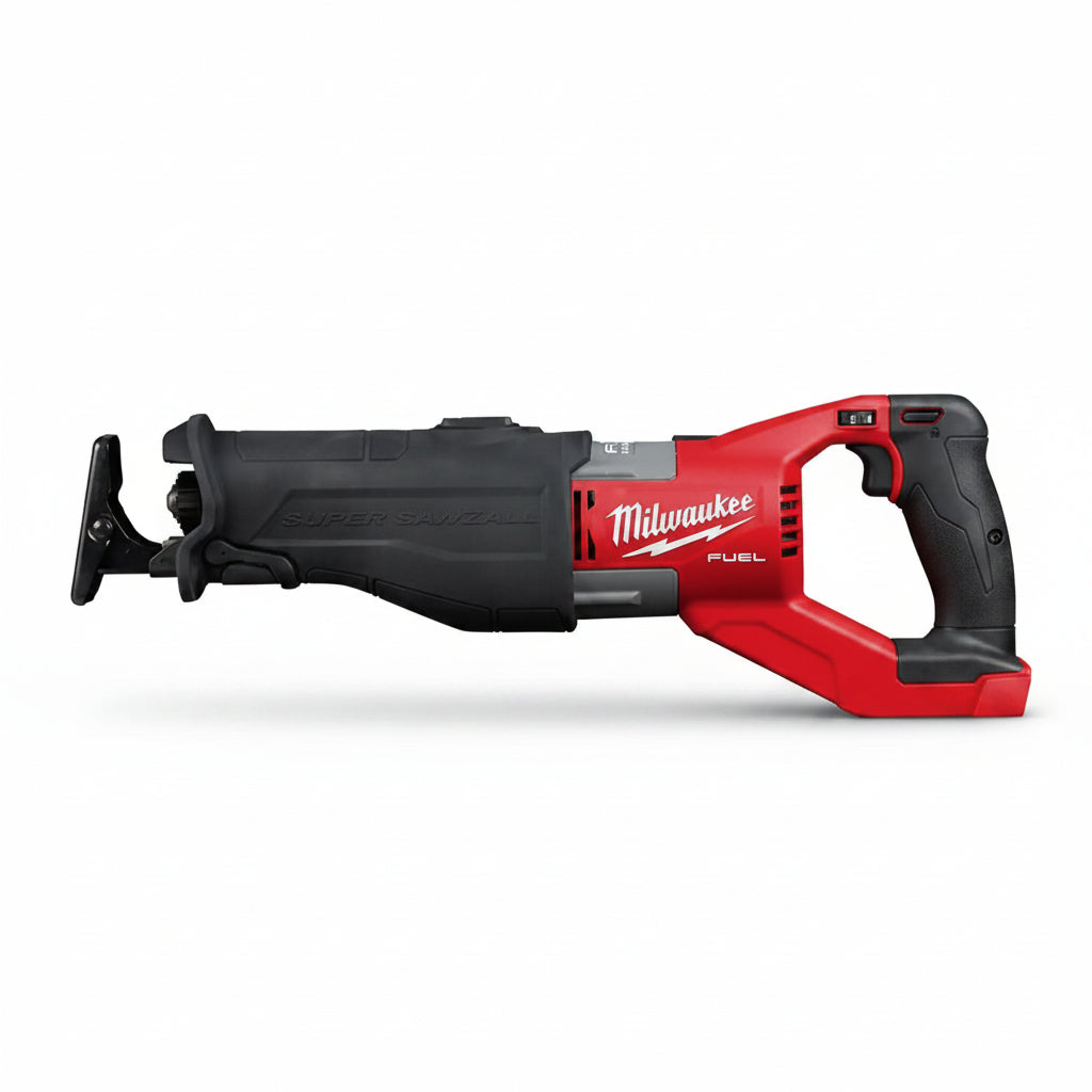 Red and black Milwaukee power tool on a white background