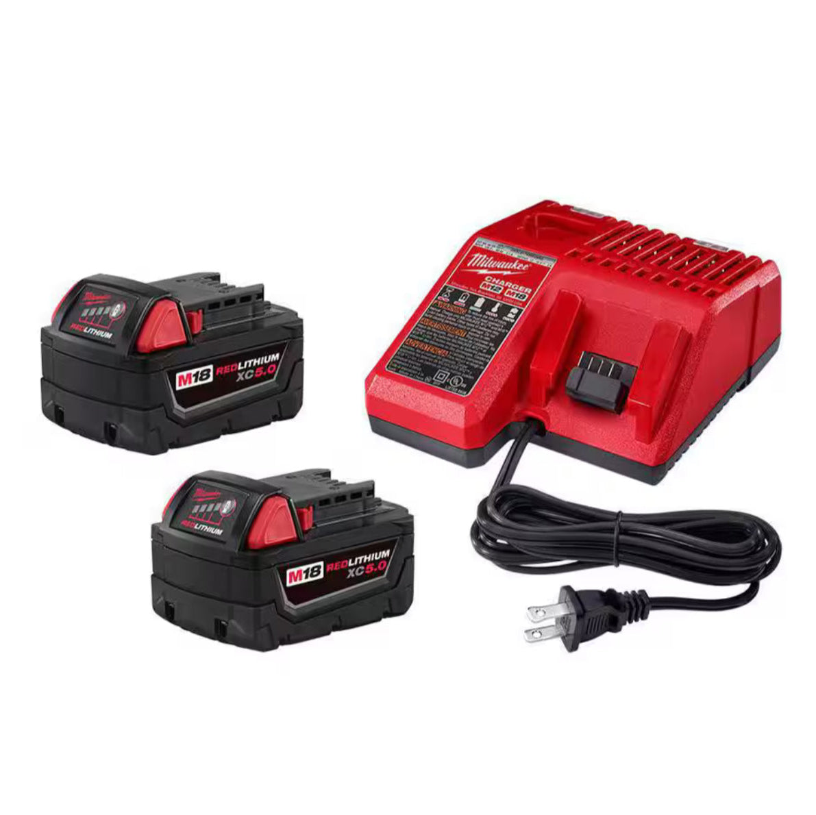 Milwaukee, Milwaukee 48-59-1852, M18, M18 Starter Kit, XC5.0 Battery, REDLITHIUM Battery, 5.0 Ah Battery, Battery Charger, Multi-Voltage Charger, Battery Kit, Cordless Tool Battery, Power Tool Accessories, Genuine Milwaukee, Professional Power Tools, Mike Resells