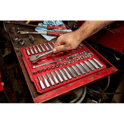 Milwaukee SAE and Metric 3/8 in. Drive Socket Set 56-Piece for Automotive, Industrial, and Home Garage Projects
